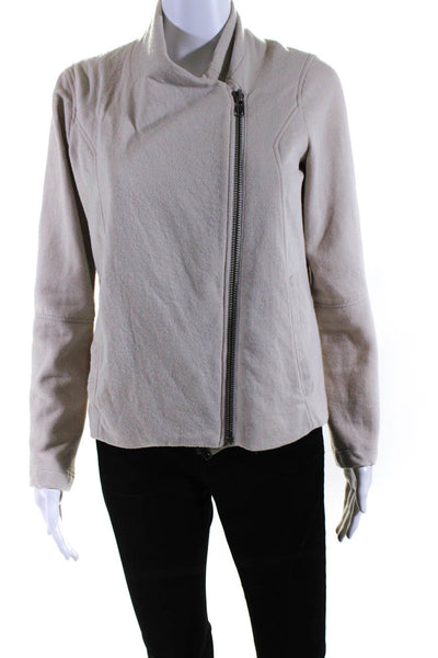 Helmut Lang Womens Front Zip Quilted Trim Crew Neck Jacket Beige Size Small