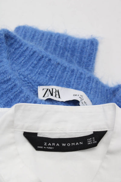 Zara Womens Textured Button Long Sleeve Pullover Sweater Dress Blue Size S Lot 2