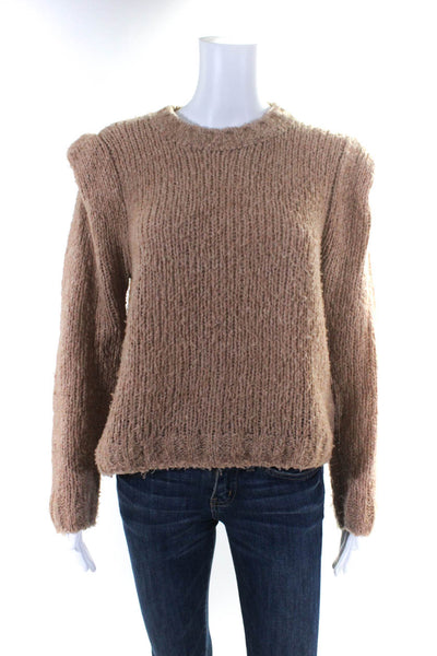Naadam Womens Wool Medium Knit Textured Ribbed Pullover Sweater Brown Size M