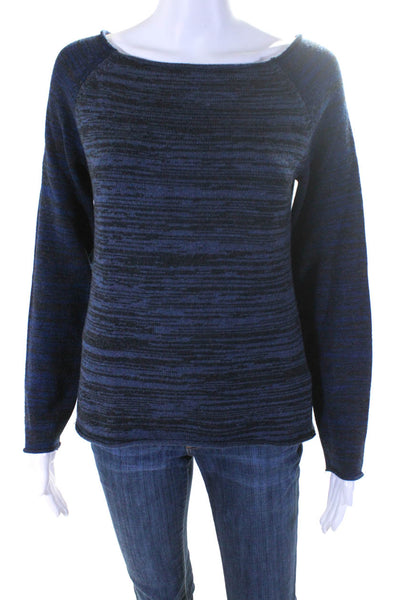 Thakoon Womens Raglan Boat Neck Tight Knit Pullover Sweater Blue Gray Size M