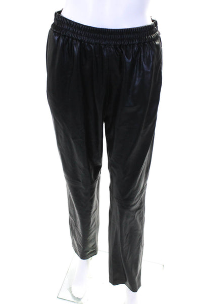 7 For All Mankind Womens Black Faux Leather Joggers Size 10 13868585