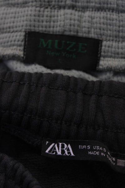 Muze Zara Womens Waflle Knit Thermals Cargo Sweatpants Green Gray Size L S Lot 2