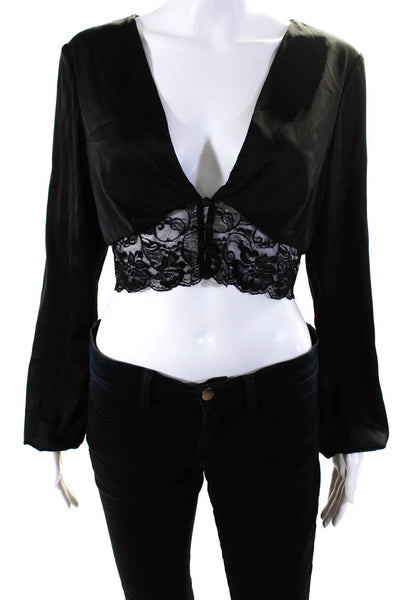 Hutch Womens Black Lace Satin Crop Top Size 4 14705701