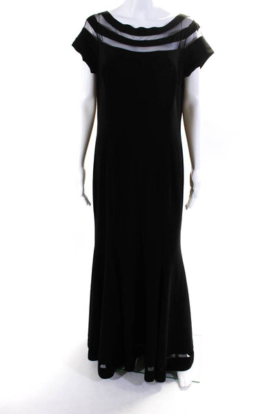 JS Collection Womens Black Illusion Panel Gown Size 16 10560435
