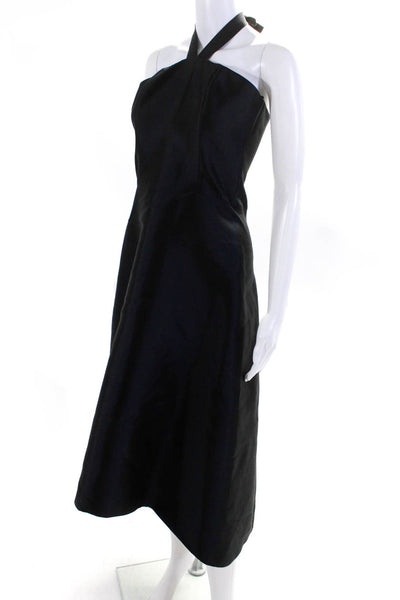 Blue New York Womens Sleeveless Halter Neck Midi Fit & Flare Dress Black Size S
