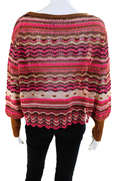Zara Womens Pink Open Knit Cotton Long Sleeve Pullover Sweater Top Size M