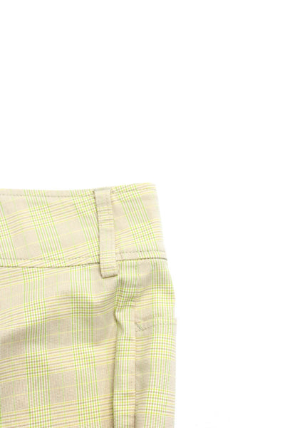 Bogner Womens Plaid Bermuda Shorts Beige Lime Green Cotton Size 6