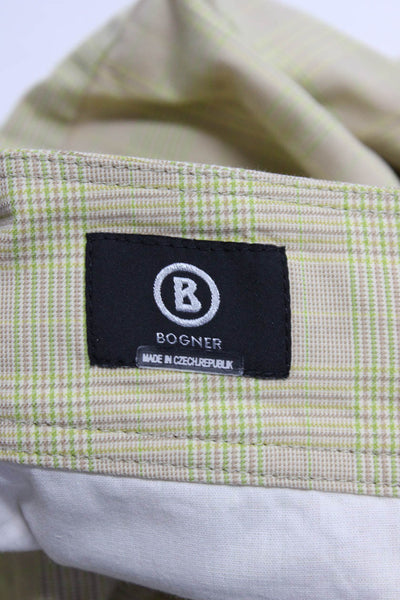 Bogner Womens Plaid Bermuda Shorts Beige Lime Green Cotton Size 6
