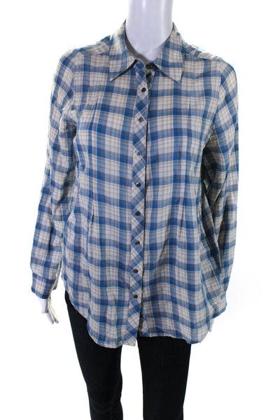 Joie Womens Plaid Button Down Long Sleeves Shirt Beige Blue Cotton Size Small
