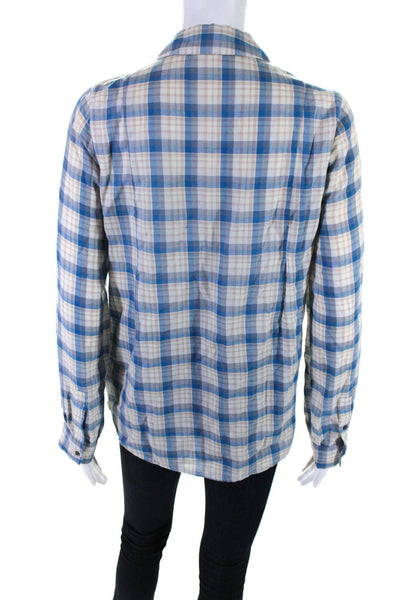 Joie Womens Plaid Button Down Long Sleeves Shirt Beige Blue Cotton Size Small