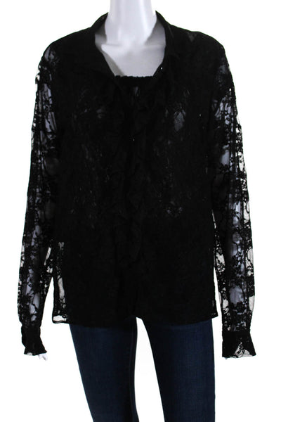 Vanita Rosa Womens Lace Blouse Top w/ Long Sleeve Button Up Set Black Size Small