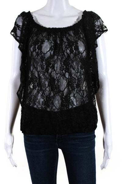 Vanita Rosa Womens Lace Blouse Top w/ Long Sleeve Button Up Set Black Size Small