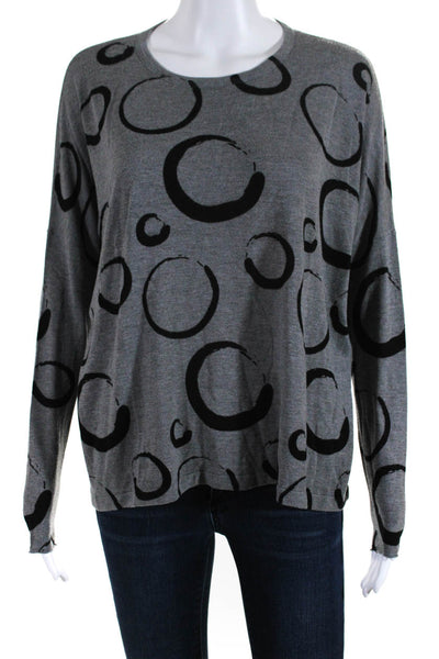 Kokun Womens Circle Print Round Neck Long Sleeved T Shirt Gray Black Size M/L