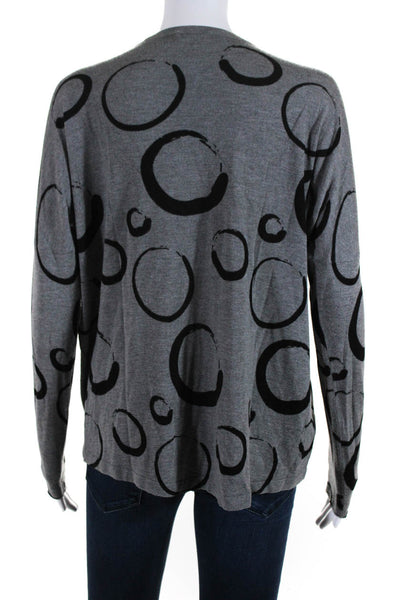 Kokun Womens Circle Print Round Neck Long Sleeved T Shirt Gray Black Size M/L