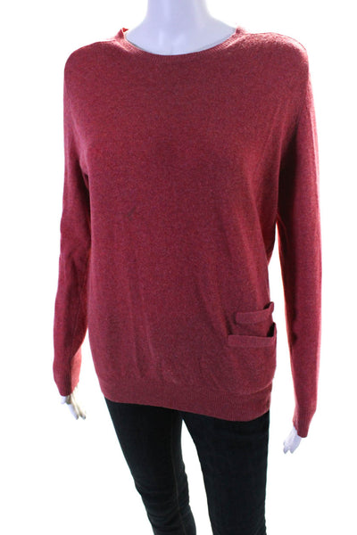 Theory Womens Wool Tight-Knit Two Pocket Long Sleeve Crewneck Sweater Red Size S