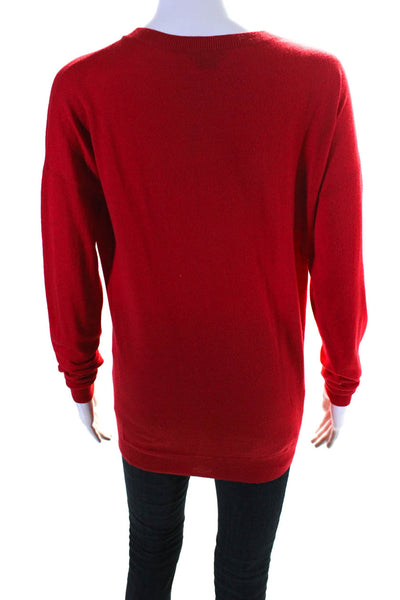Theory Womens Wool Knit Ribbed Hem Long Sleeve Crewneck Sweater Top Red Size S