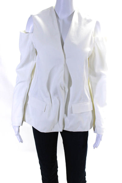 Drew Womens Single Button Deep V Neck Cold Shoulder Blazer Jacket White Medium