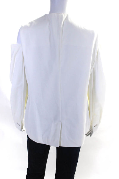 Drew Womens Single Button Deep V Neck Cold Shoulder Blazer Jacket White Medium