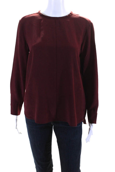 Tela Womens Long Sleeve Crew Neck Silk Shirt Top Red Size Small
