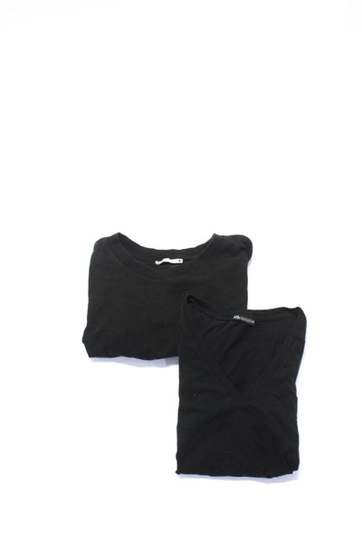 Zara Womens Round V-Neck Short Sleeve T-Shirts Black Size S Lot 2