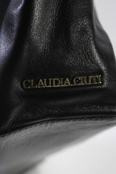 Claudia Ciuti Womens Geometric Accent Magnetic Lock Medallion Tote Handbag Black