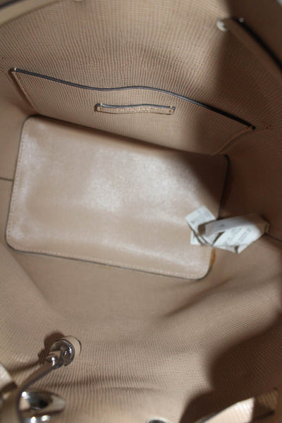 Zara Womens Leather Bow Tied Drawstring Open Shoulder Bucket Handbag Beige
