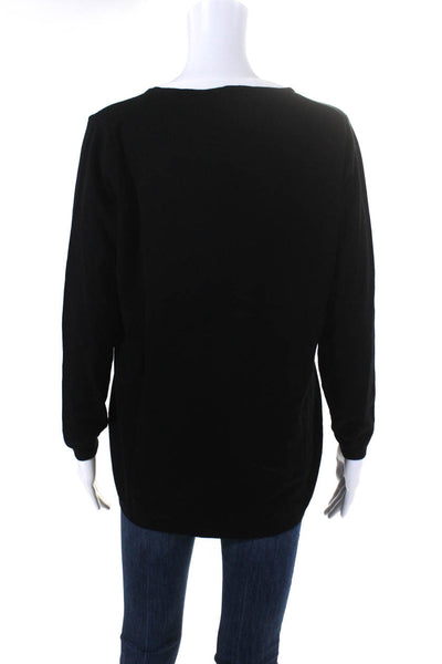 Donna Effe Womens Knit V-Neck 1/2 Button Up Long Sleeve Sweater Top Black Size M