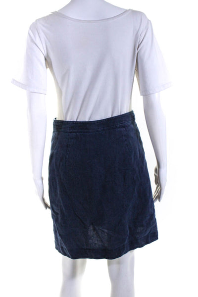 Tory Burch Womens Blue Linen Button Front Skirt Size 4 12031935