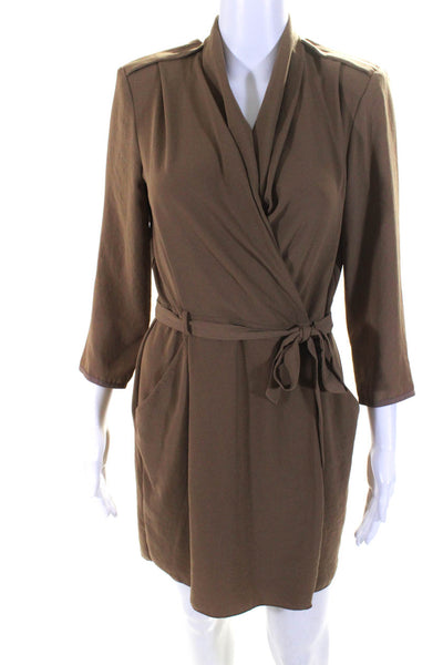 Wilfred Womens Brown Cowl Neck Belted 3/4 Sleeve Wrap Dress Size 4