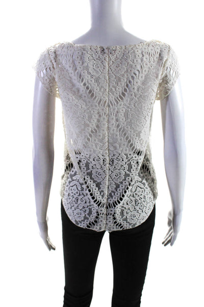Calypso Saint Barth Womens Short Sleeve Scoop Neck Lace Shirt White Size Small