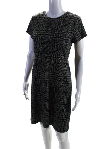 Karl Lagerfeld Womens Back Zip Short Sleeve Glen Plaid Dress Black Gray Size 4