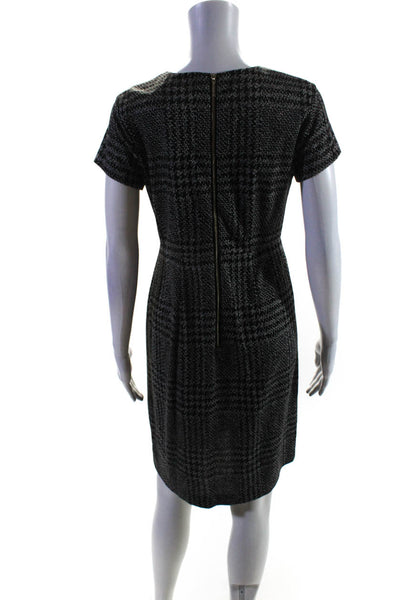 Karl Lagerfeld Womens Back Zip Short Sleeve Glen Plaid Dress Black Gray Size 4