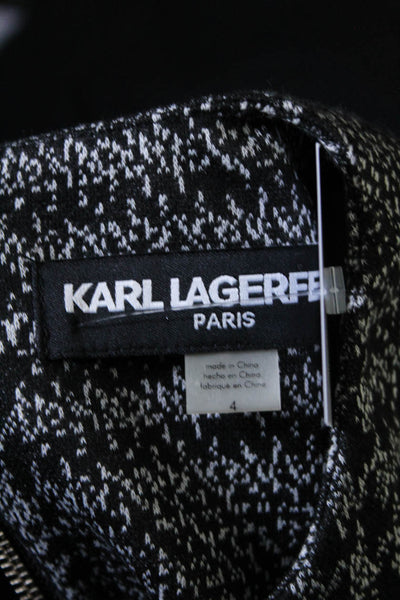 Karl Lagerfeld Womens Back Zip Short Sleeve Glen Plaid Dress Black Gray Size 4