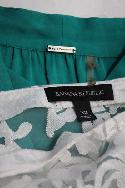 Elie Tahari Banana Republic Womens Silk Sheer Tops Teal White XS Medium Lot 2