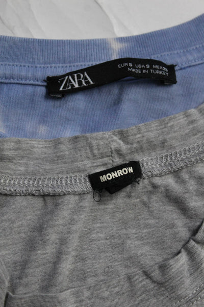 Monrow Zara Womens Tie Dye Animal Print Short Sleeve Tops Gray Size XS S Lot 2
