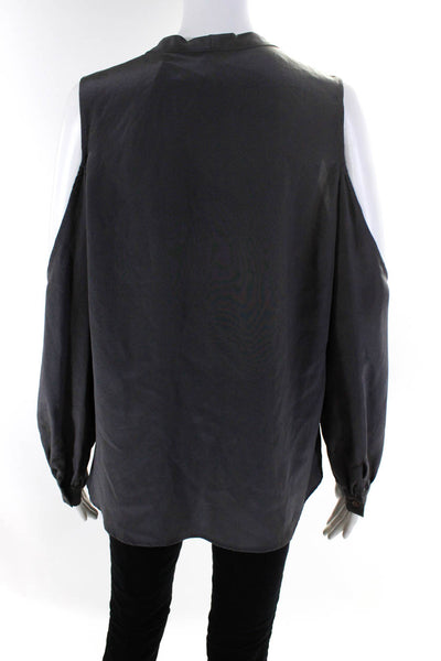 Lavender Brown Women's Round Neck Cold Shoulder Long Sleeves Blouse Gray Size M
