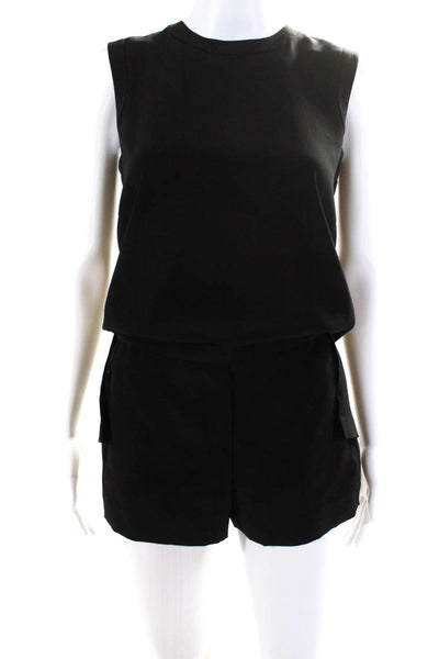 DKNY Women's Round Neck Sleeveless Cut-Out Back Short Romper Black Size XS