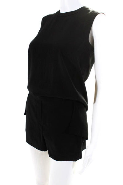 DKNY Women's Round Neck Sleeveless Cut-Out Back Short Romper Black Size XS