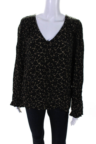 Ba&Sh Womens Floral Print V Neck Blouse Brown Black Size Extra Small