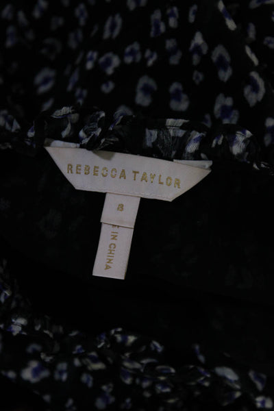Rebecca Taylor Womens Silk Printed Long Sleeves Blouse Black Purple Size 8