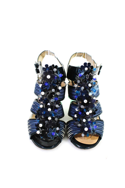 Nicholas Kirkwood Womens Beaded Floral Slingbacks Sandals Blue Black Size 37 7