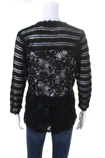 Ball Of Cotton Womens Lace Sequin Snap Front V-Neck Blouse Top Black Size M