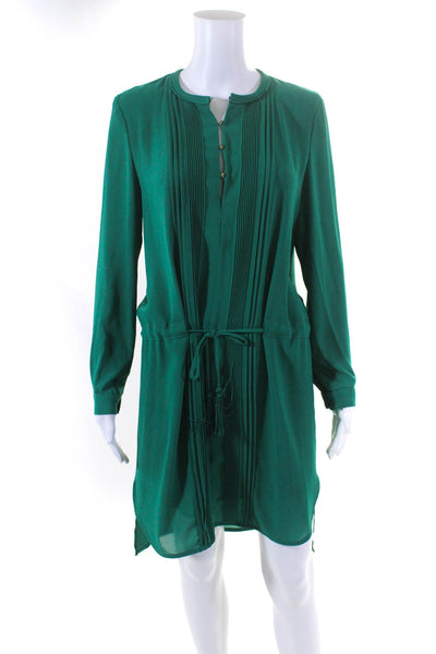 Greylin Womens Chiffon Long Sleeve Paneled High-Low Henley Dress Green Size S