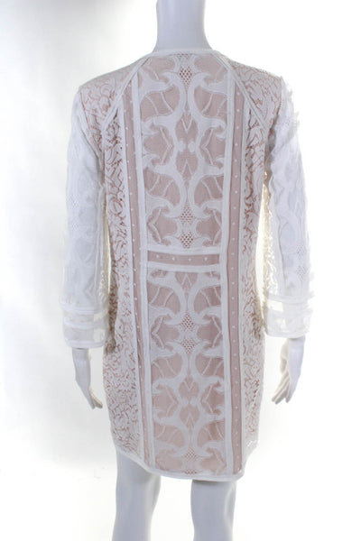 BCBGMAXAZRIA Womens Floral Lace Long Sleeve Above Knee Tunic Dress White Size S