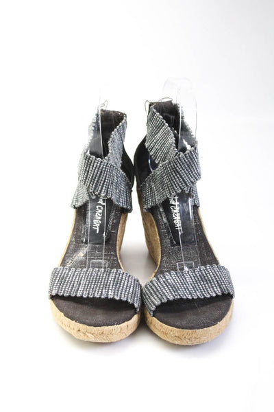 Jean-Michel Cazabat Womens Espadrilles Wedges Heels Silver Tone Gray Tan Size 9