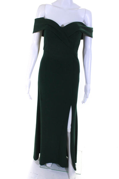 Lulus Women's Off The Shoulder Empire Waist Slit Hem Maxi Dress Green Size S