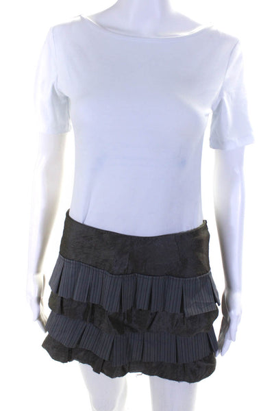 Bebe Women's Tiered Ruffle Trim Mini Skirt Gray Size 4