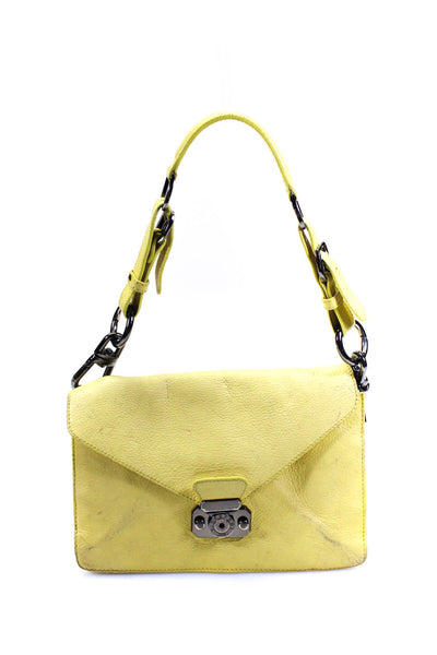 A. Testoni Womens Leather Silver Tone Hardware Envelope Clutch Handbag Yellow