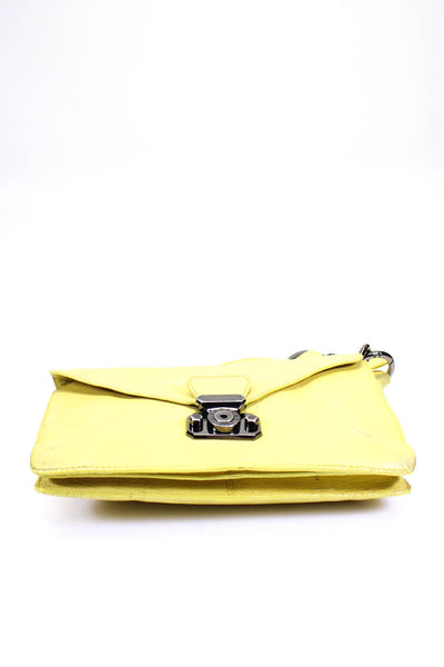 A. Testoni Womens Leather Silver Tone Hardware Envelope Clutch Handbag Yellow