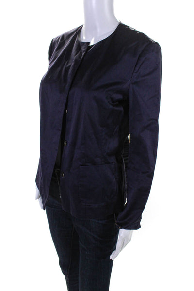 Ports 1961 Women's Round Neck Long Sleeves Button Up Jacket Navy Blue Size 2